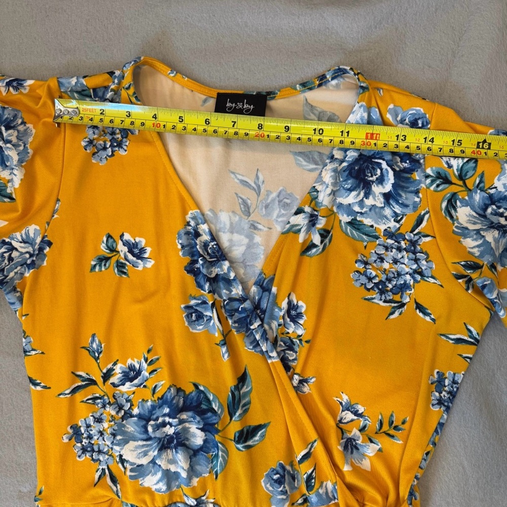 by & by | Mustard Yellow Blue Floral Wrap Maxi Dress | High-Low Hem | Size XL - Picture 6 of 10